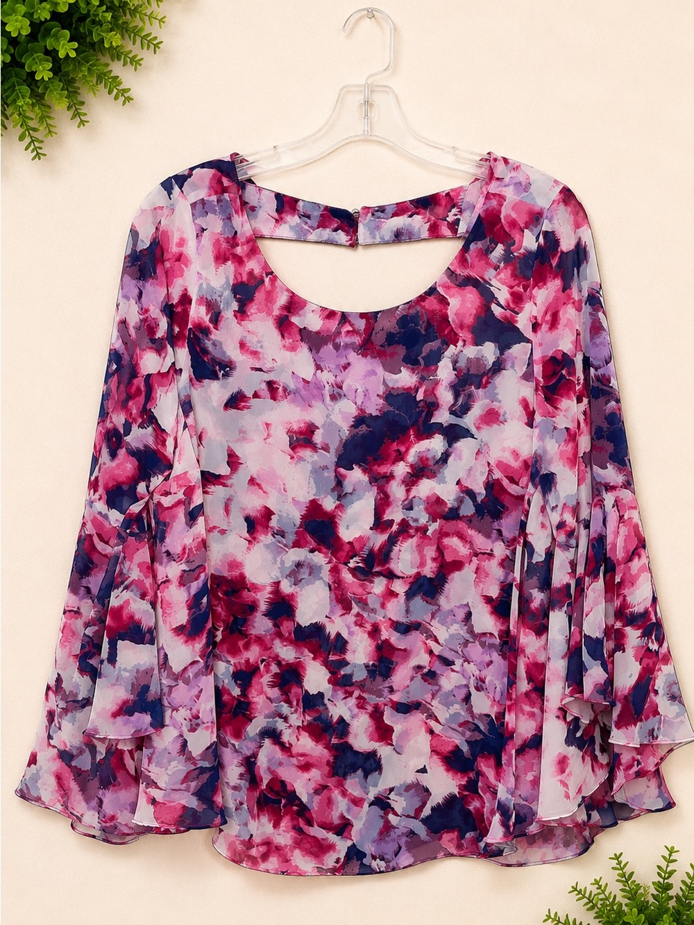 Floral Watercolor Blouse - Pink Multi - 0X